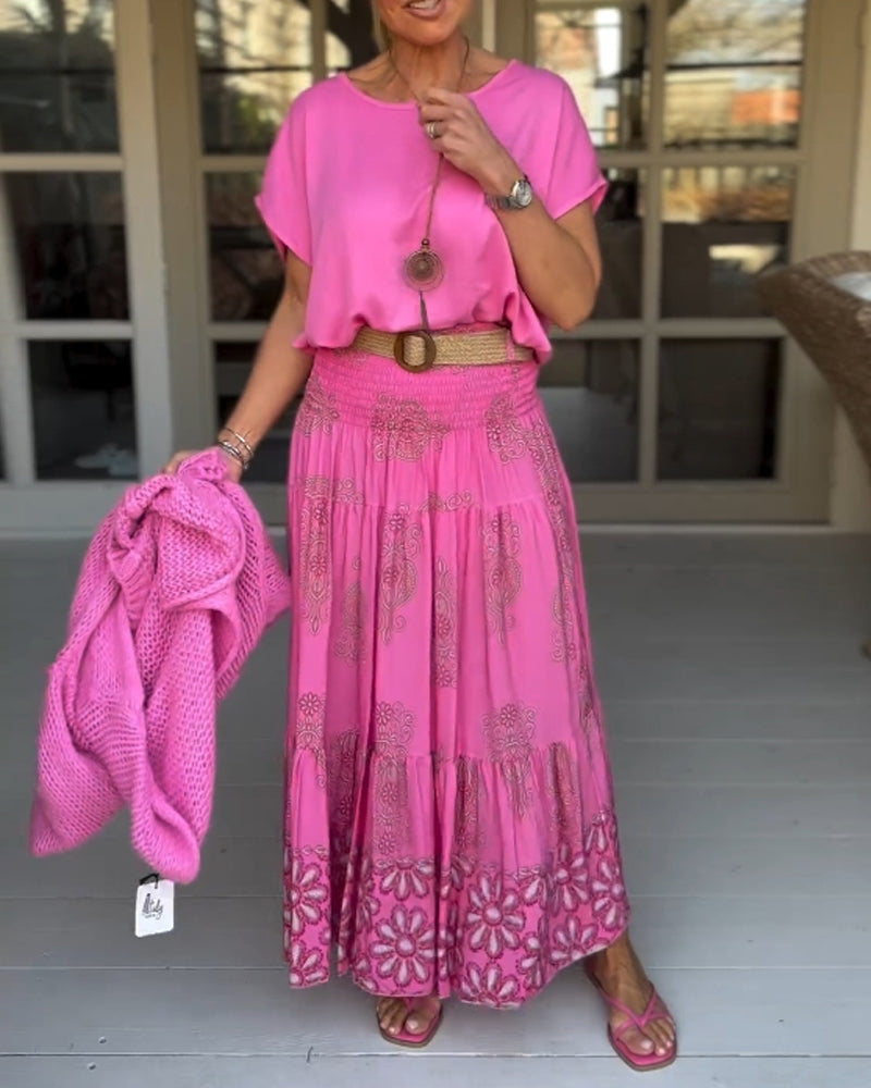 Pink T-shirt med rund hals