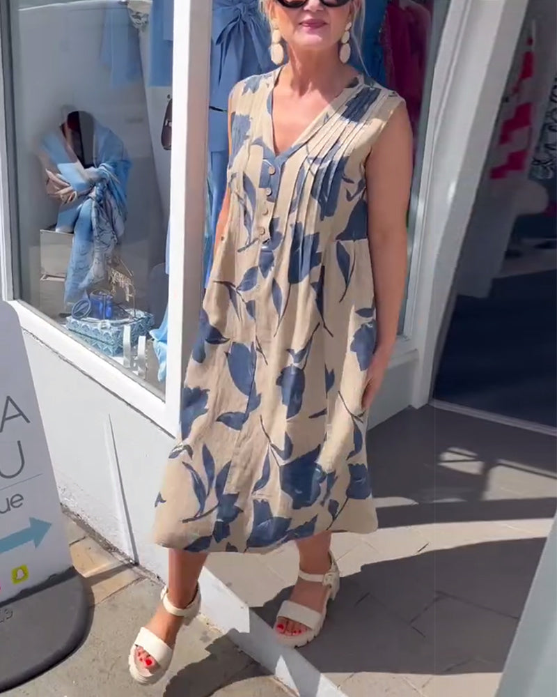 Kjole V-Hals Ærmeløs Trykt