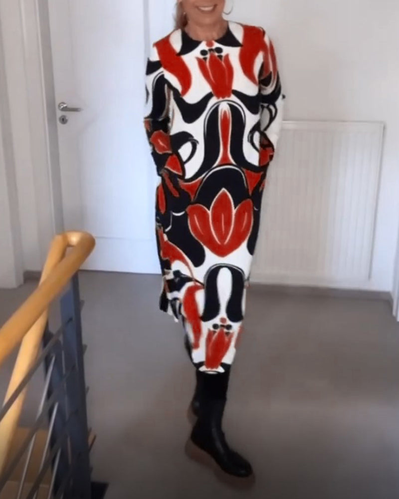 Trykt kjole med rund hals