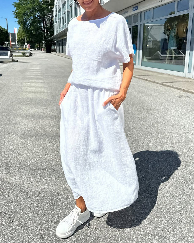 Sæt Enfarvet Bomuld Og Linned Casual