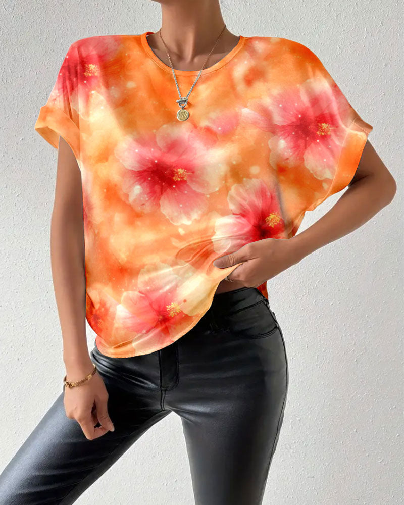 T-shirt Rund hals Tie-Dye Stor Blomst