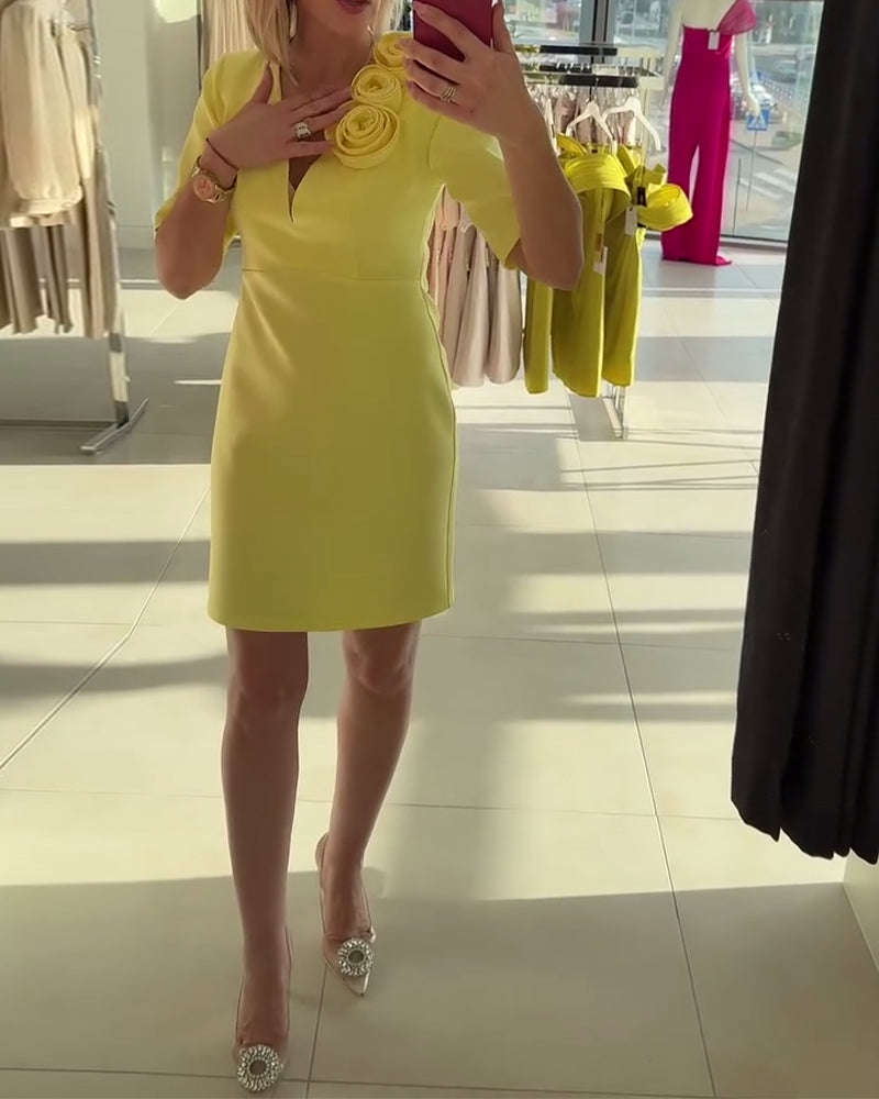 Kjole Elegant Håndlavet Blomst Ensfarvet