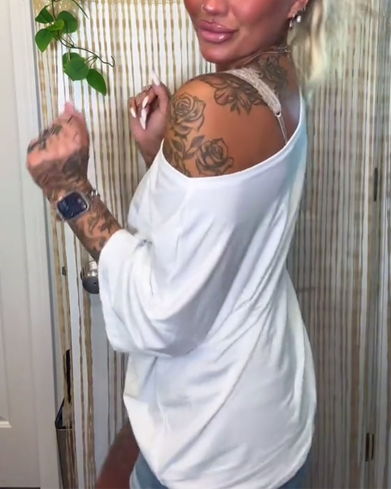 T-shirt afslappet ensfarvet med én skulder