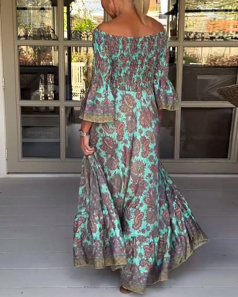 Off-shoulder kjole i fuld længde