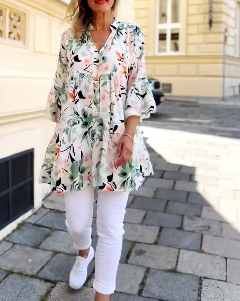 V-halset elegant blomsterbluse