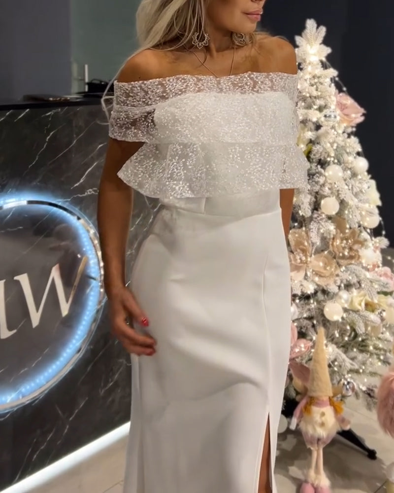 Kjole One-Shoulder Mesh Syning Splits