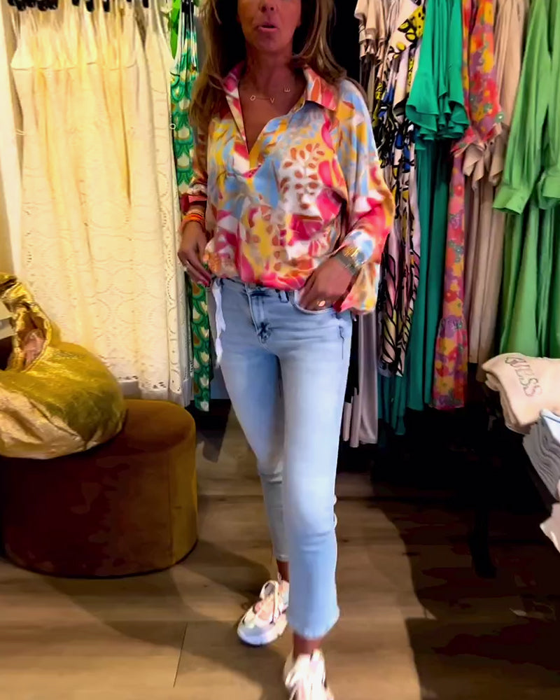 Langærmet top med skjortekrave