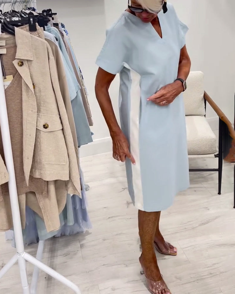 Kjole Kortærmet Kontrastfarve Lige