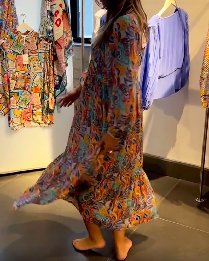 Print v-hals a-line maxi kjole