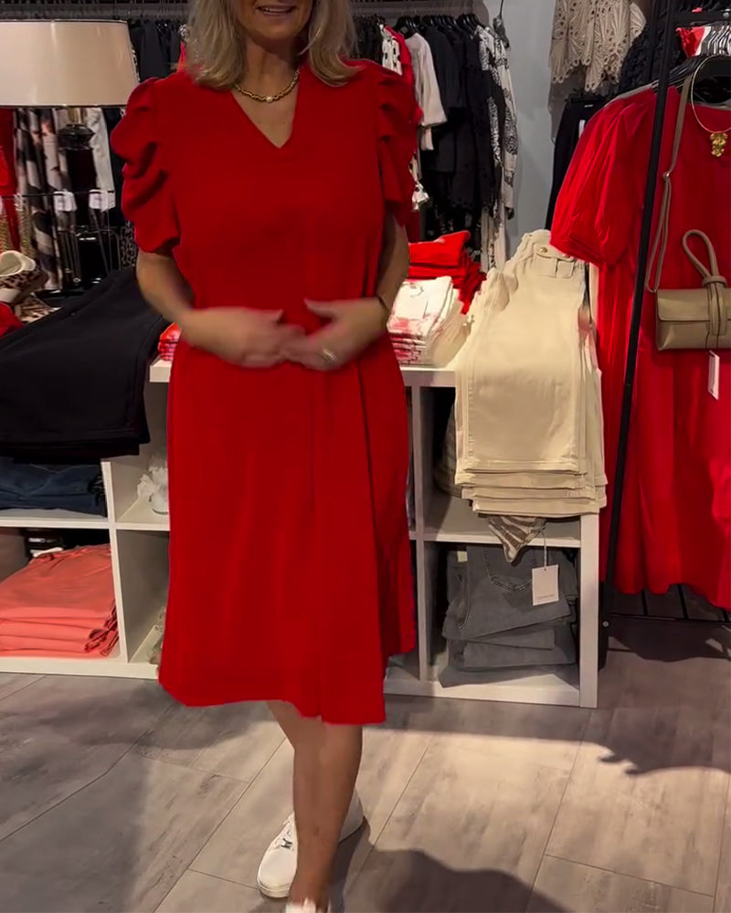 Kjole Puffærmer V-Hals Temperamentsfuld