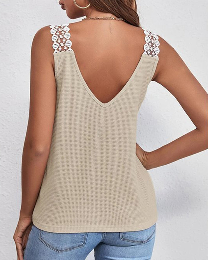 Vest Ensfarvet Afslappet Knipling Vaffelsøm