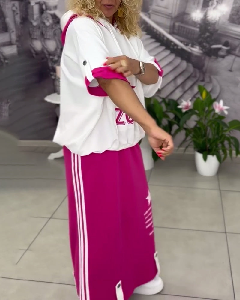 Sæt Med Hætte Snøre Printet Nederdel