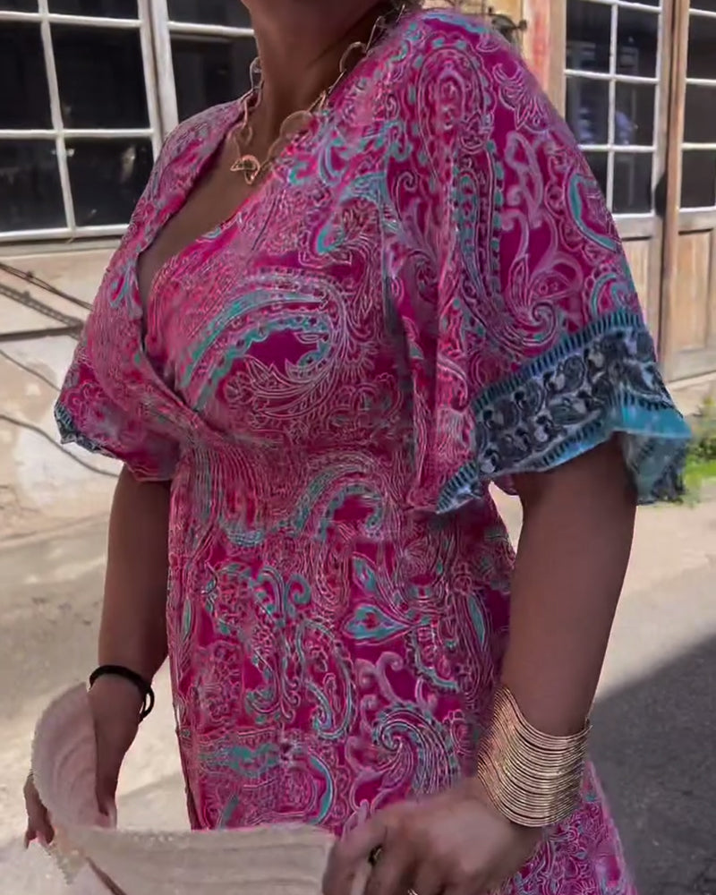 Kjole V-hals Trykt Talje