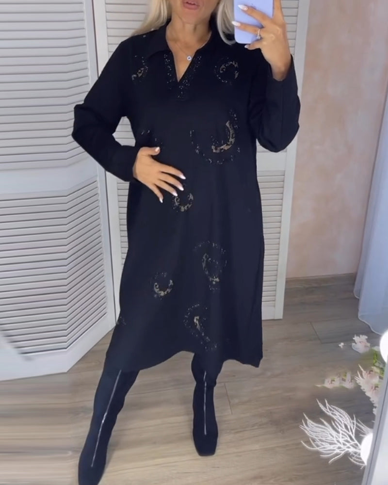 Langærmet midikjole med print