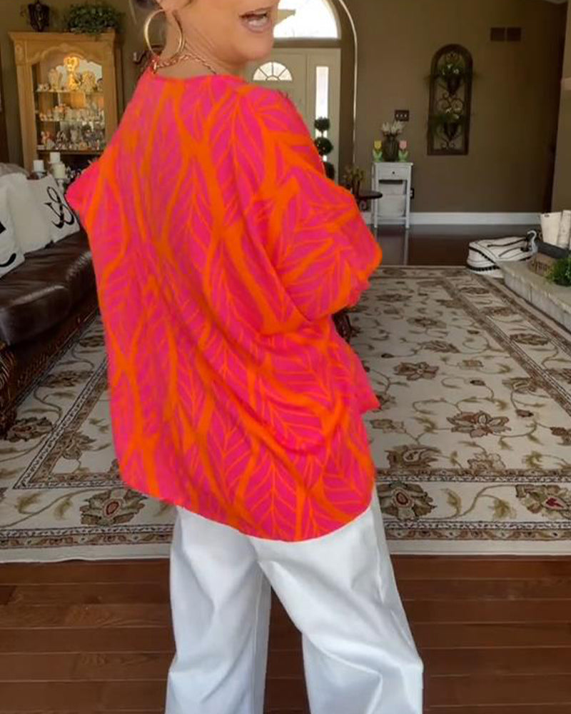 Bluse Rund Hals Løs Print