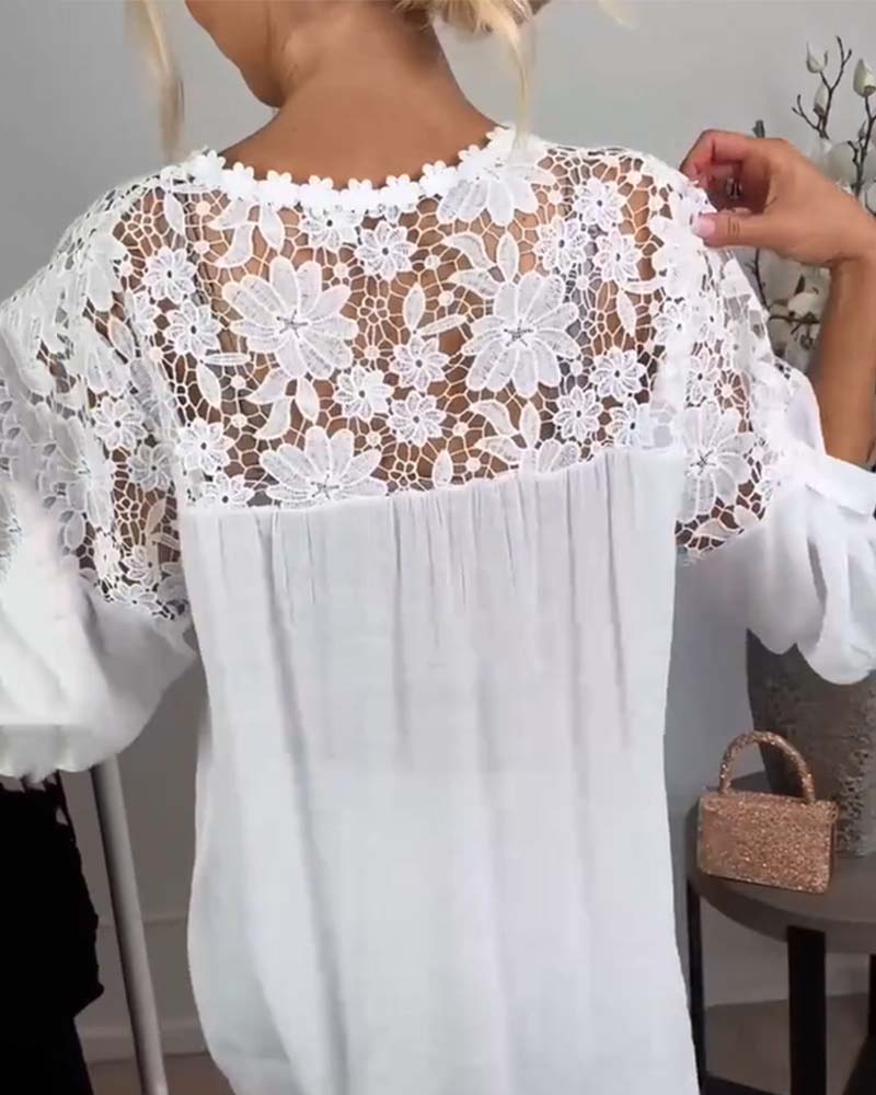 Bluse Rund Hals Blonde Patchwork Blomstret