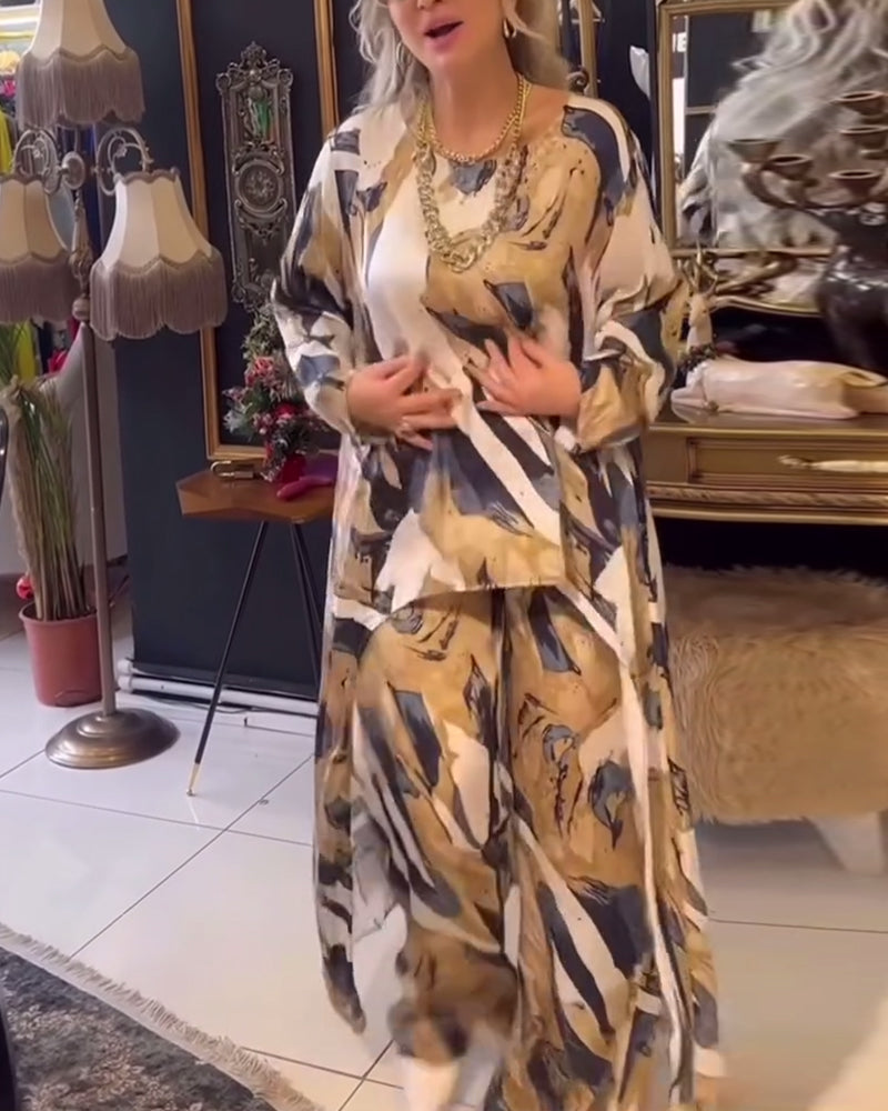 Elegant todelt sæt | Top og bukser med print