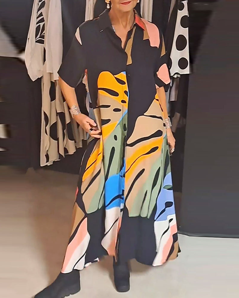 Lang kjole med stort bladmotiv