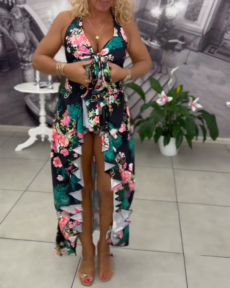 Badedragt Sexet Trykt Solbeskyttende Tredelt