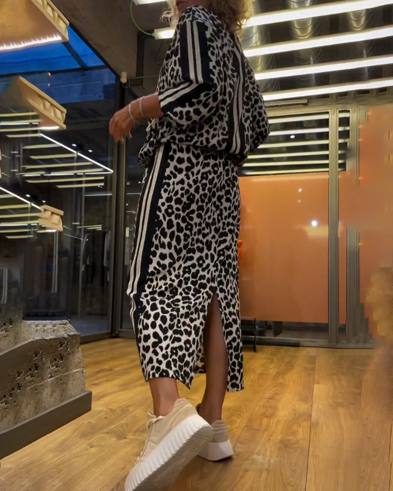 To-delt leopardprint sæt | Top og nederdel