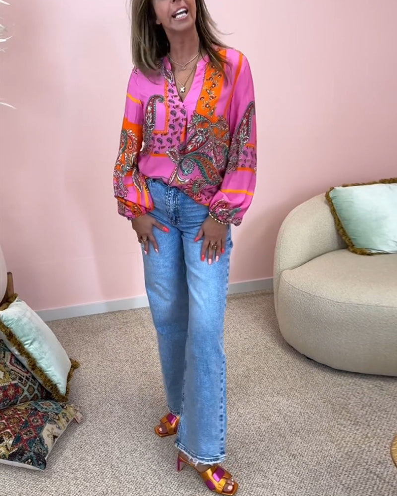 Langærmet bluse med stilfuldt print