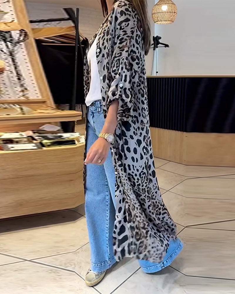 Lang leopardprint frakke