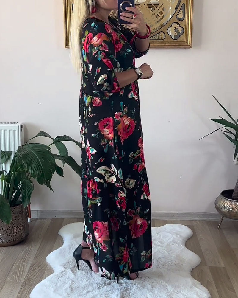 Kjole Løs Oversized Rund Hals Trykt