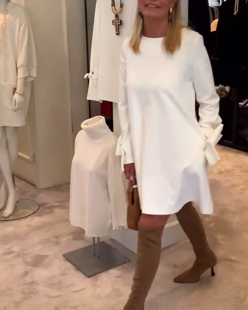 Kjole Modigt Rund Hals Sløjfe Ærme