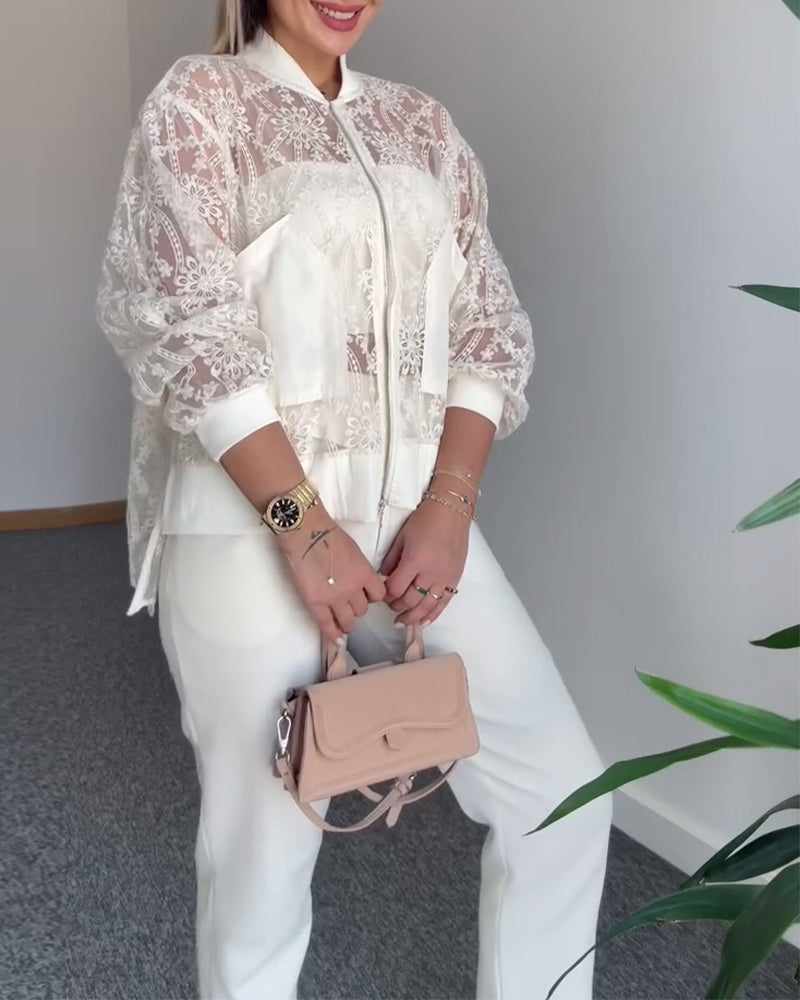 Frakke Hul Blonde Ensfarvet