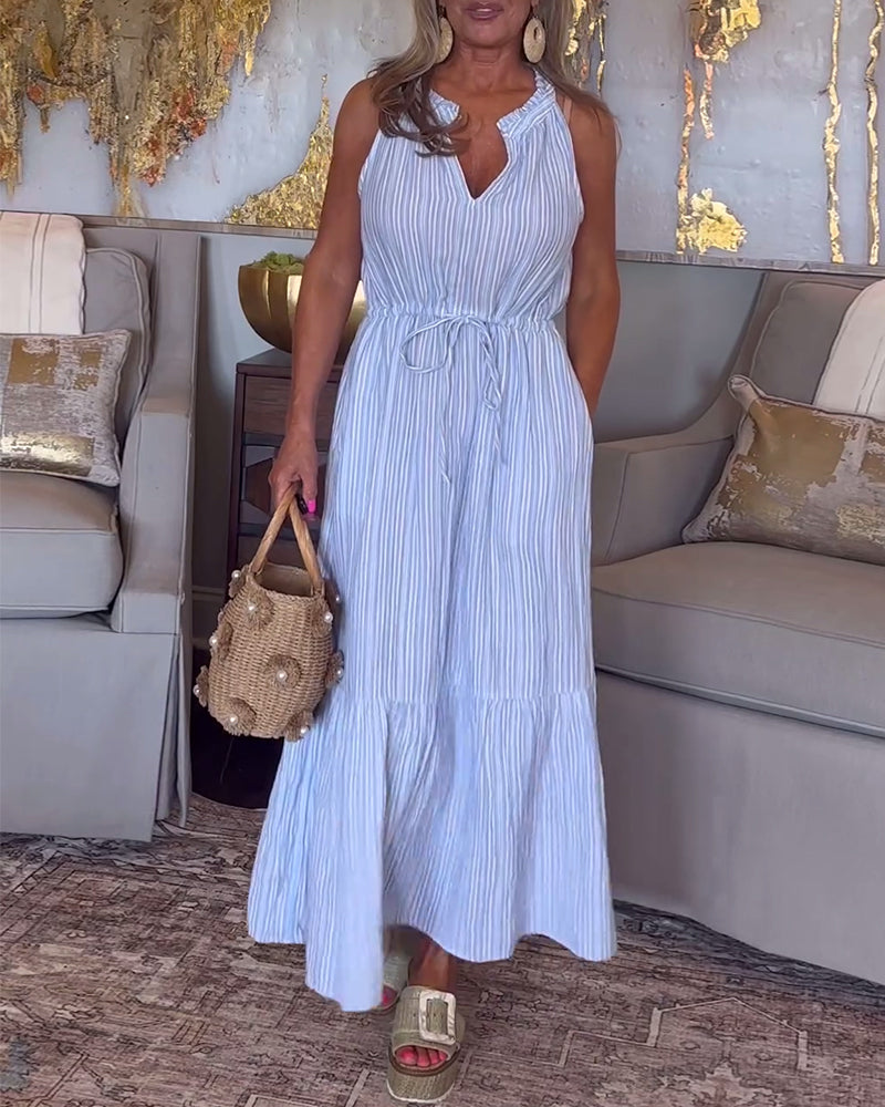 Lang stribet kjole uden ærmer