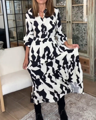 Mønstret maxikjole med lange ærmer