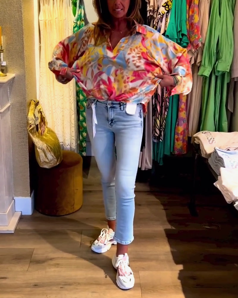 Langærmet top med skjortekrave