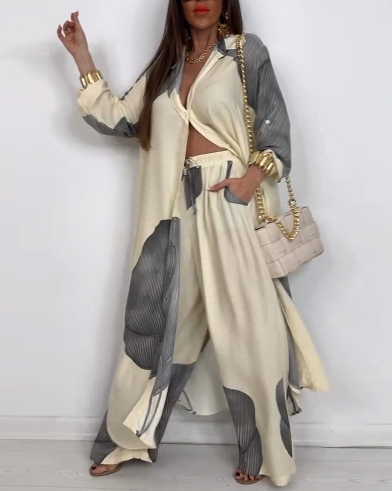 Jakkesæt Krave Knap Farveblok Stribede Lige Bukser