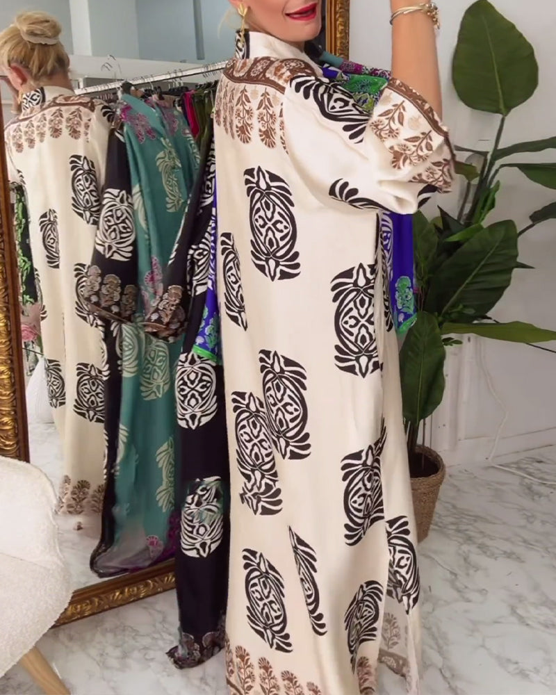 Lang kjole i læs pasform med print