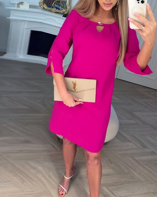 Kjole Elegant Ensfarvet Hul Lige