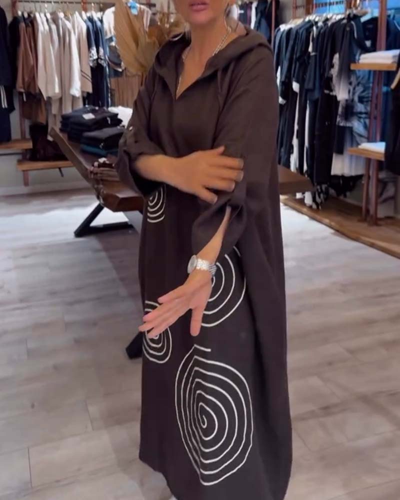 Kjole Med Hætte Langærmet Løs