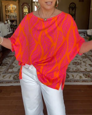 Bluse Rund Hals Løs Print