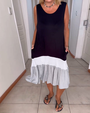 Farveblokmønstret kjole uden ærmer