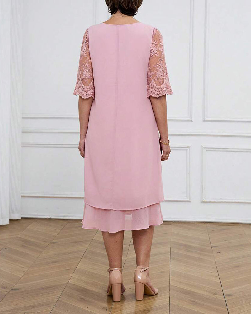 Kjole Modebevidst Og Elegant Blonder Midilange Ærmer