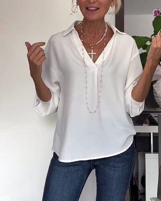 Hvid langærmet top med skjortekrave