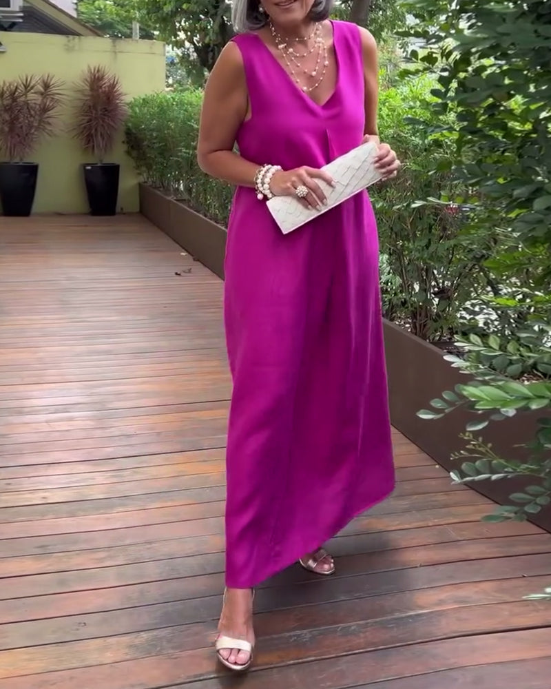 Kjole V-Udskæring Ærmeløs Afslappet Lang