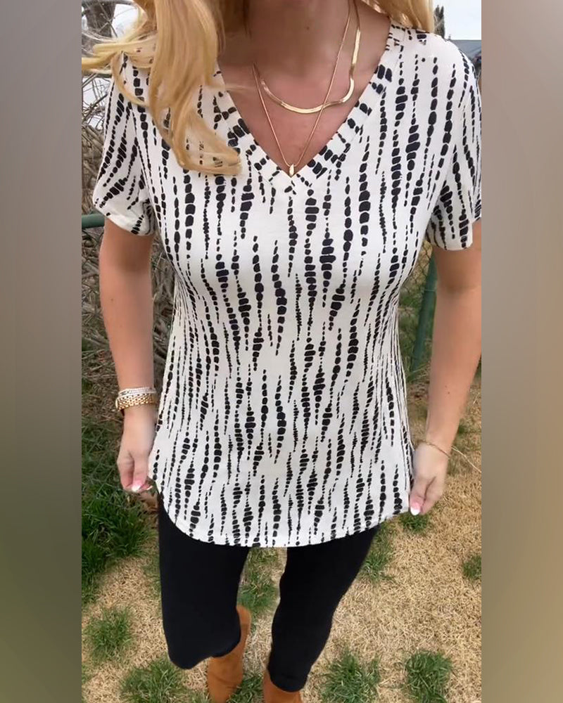 T-Shirt Trykt Kortærmet V-Udskæring