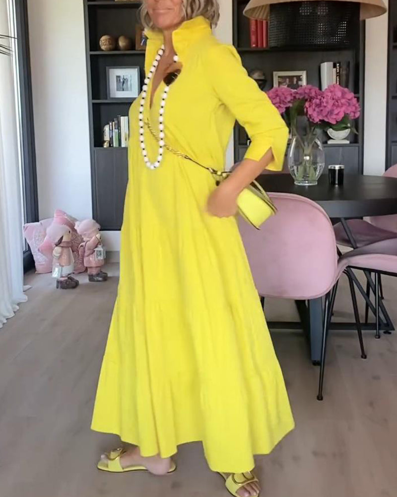 Lang gul kjole med lommer