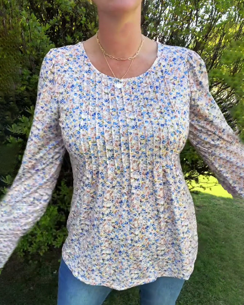 Puffærme-Blomstret Plisseret Top