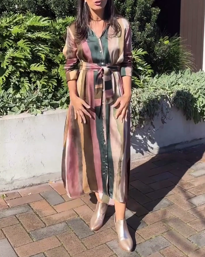 Afslappet skortekjole med striber