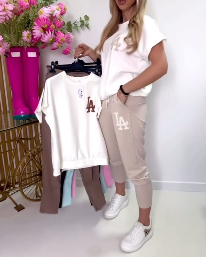 Sæt Sportiv Bogstavtryk Skinny Bukser