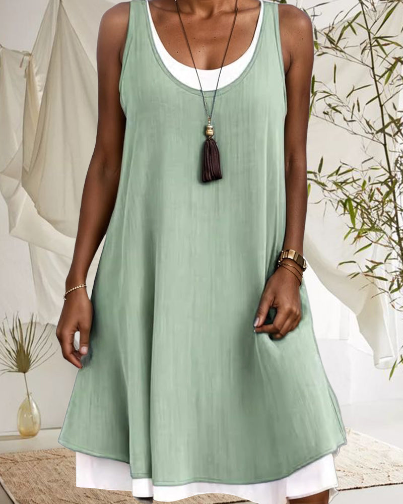 Kjole Ærmeløs Rund Hale Kontrastfarve Patchwork