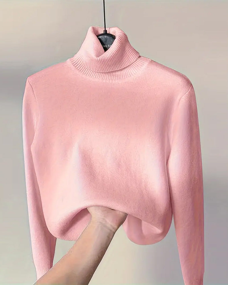 Lyserød langærmet fortykket rullekravesweater