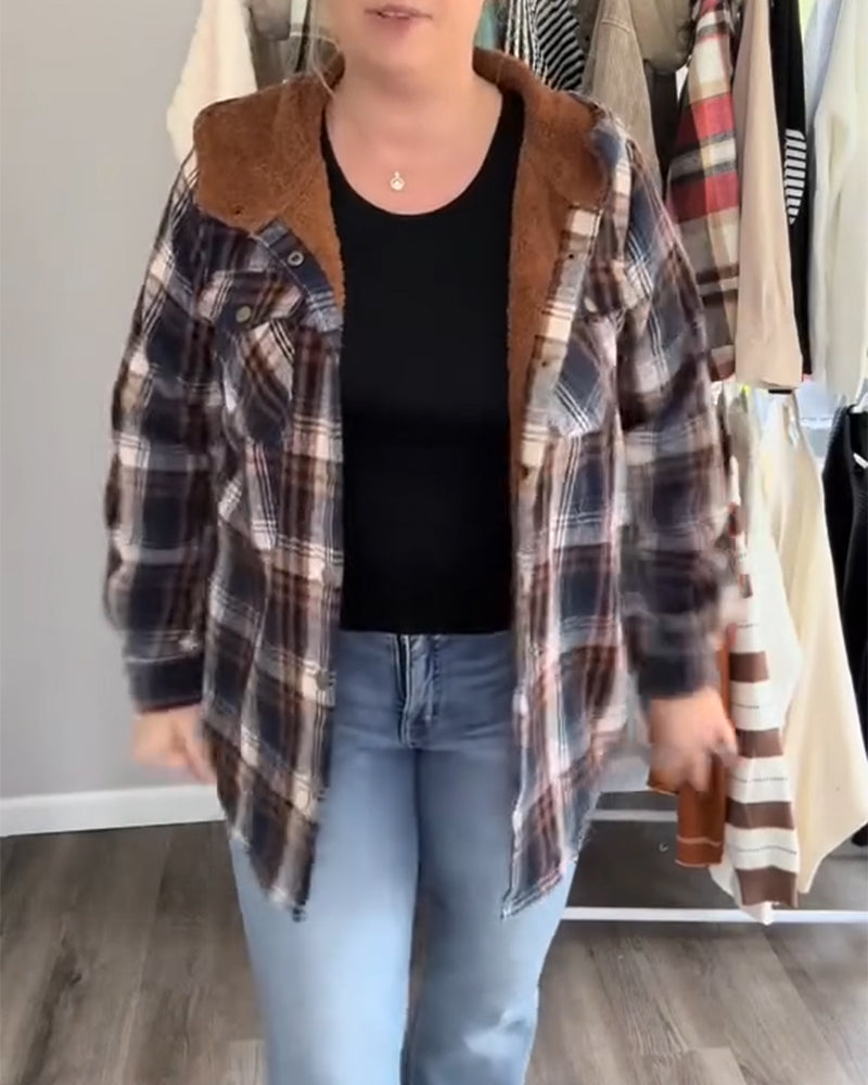 Gitteret Hættet Uldfrakke