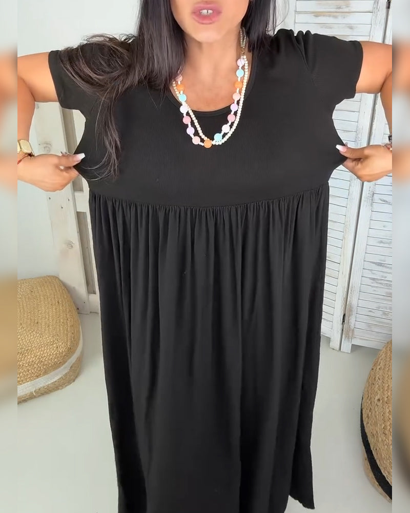 Kjole Elegant Ensfarvet A-Linje